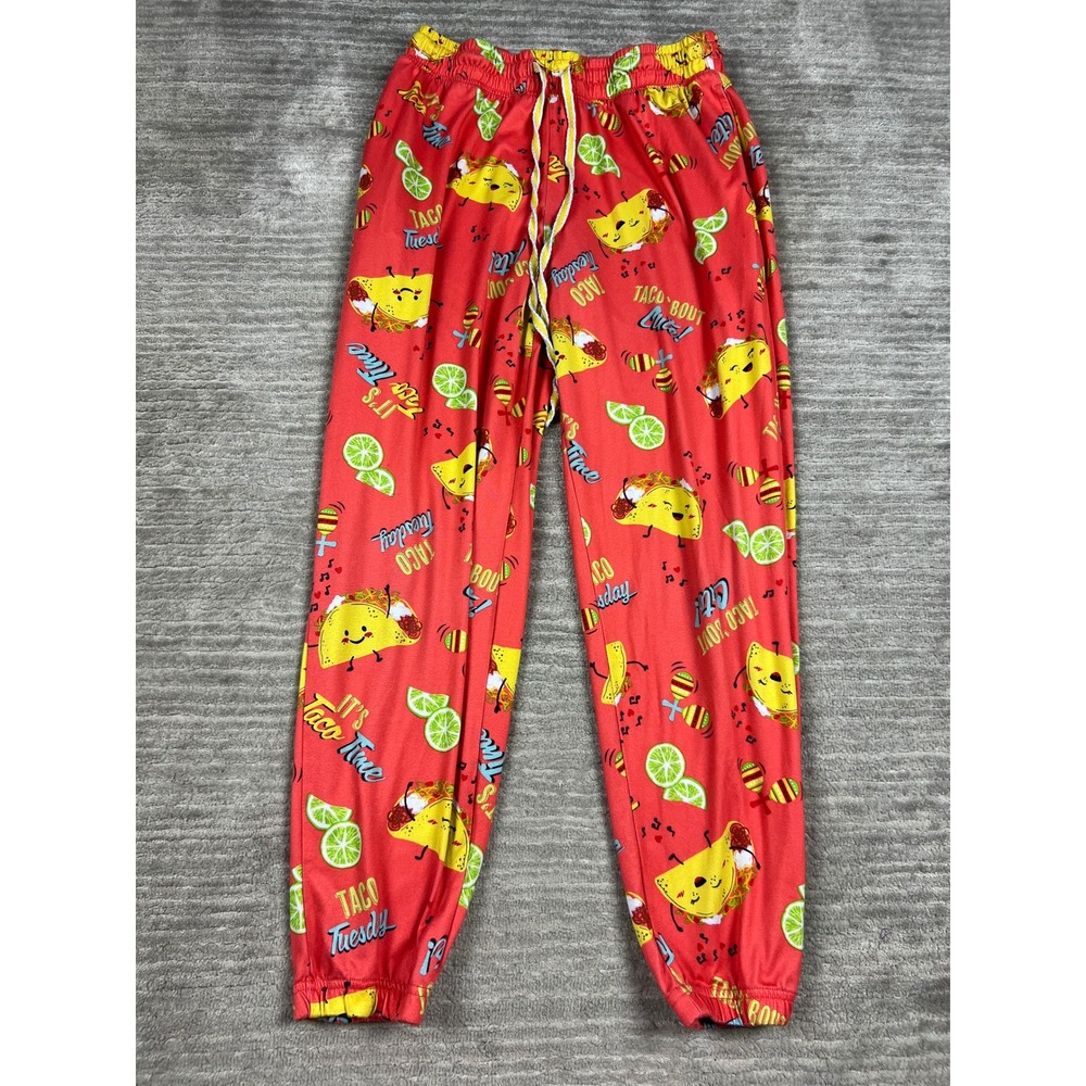 Briefly Stated Pajama Pants Women M‎ Red Taco Tuesday Jogger Lounge Sleepwear